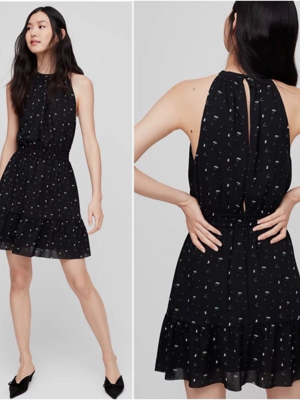 Aritzia Wilfred Effet Floral halter‎ look LBD Mini Ruffle Dress Size XXS NWT